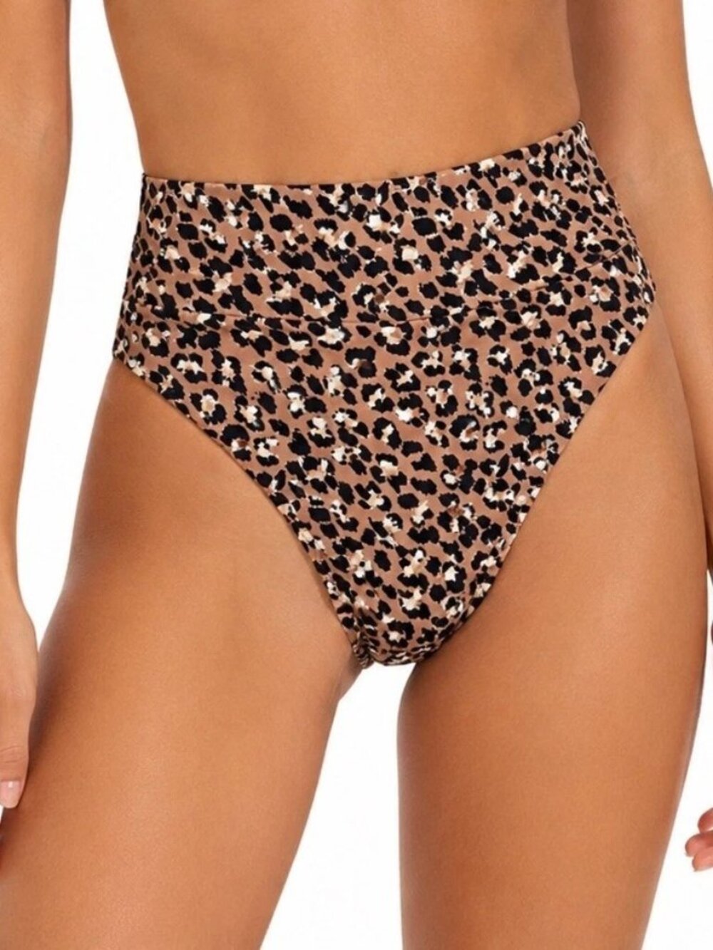 Aerie Bikini High Cut Cheeky Bathing Suit Bottom Tan Leopard Print S nwt